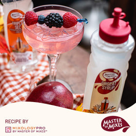 Master of Mixes Orgeat ingredients label highlights gluten-free, vegan, and kosher qualities.