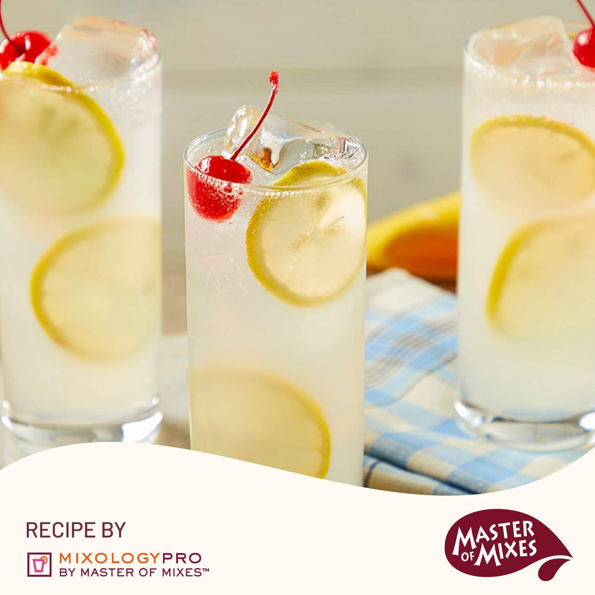 Master of Mixes premium lemon juice bottle conveys fresh citrus aroma.
