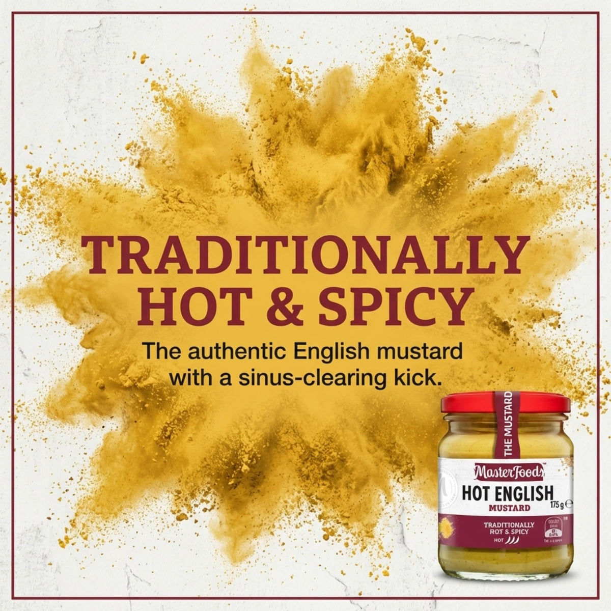 Closeup of MasterFoods mustard bottle cap highlighting heat for sauces