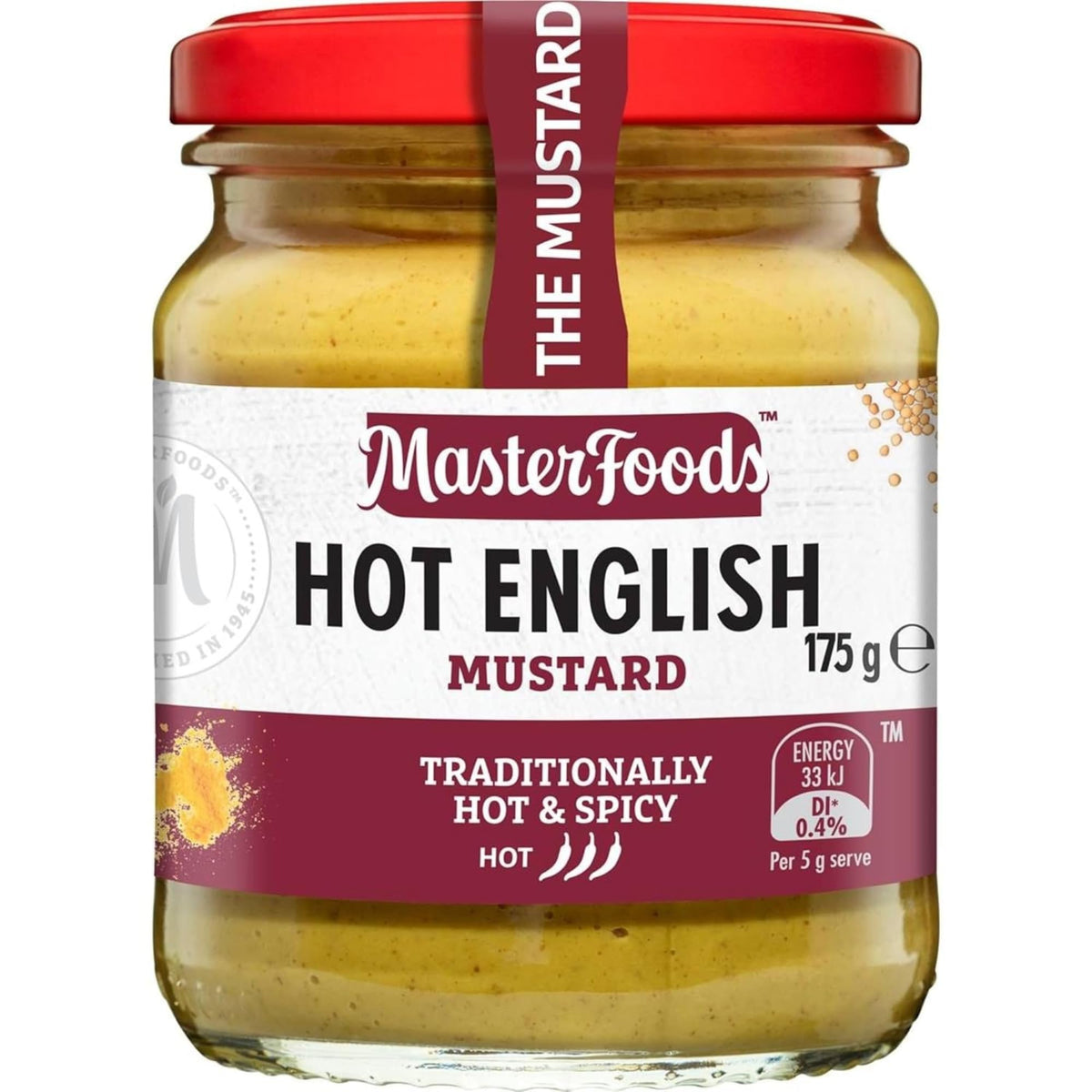MasterFoods Hot English Mustard 175g bottle front shows bold flavor for roasts