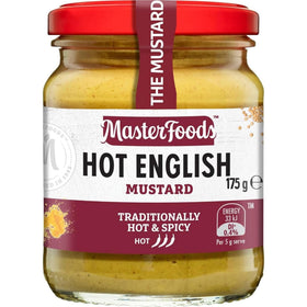 MasterFoods Hot English Mustard 175g bottle front shows bold flavor for roasts