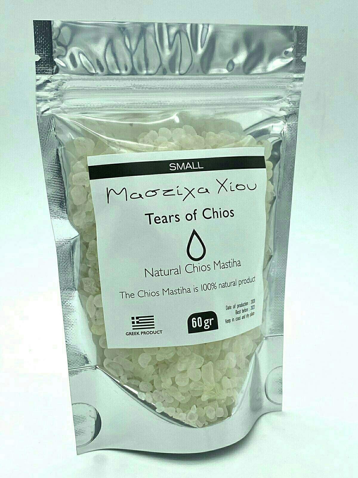 Hand scoop of Mastic of Chios tears demonstrates size variety.
