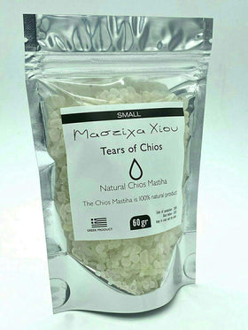 Hand scoop of Mastic of Chios tears demonstrates size variety.