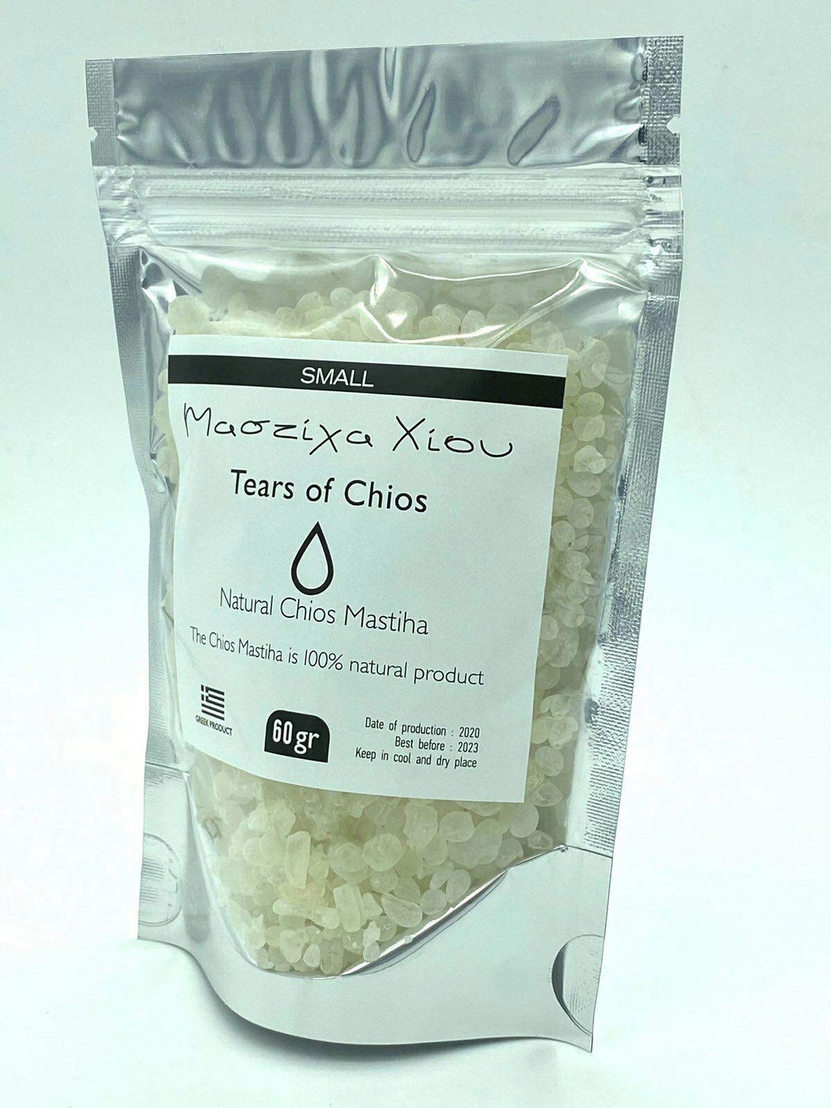 Storage jar of Mastic of Chios tears emphasizes freshness.