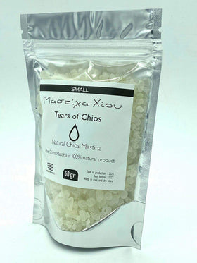 Storage jar of Mastic of Chios tears emphasizes freshness.