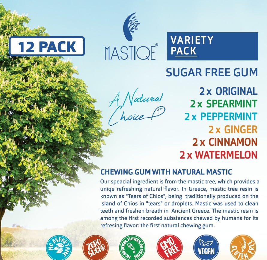 Mastiqe gum variety pack back view showing resealable boxes