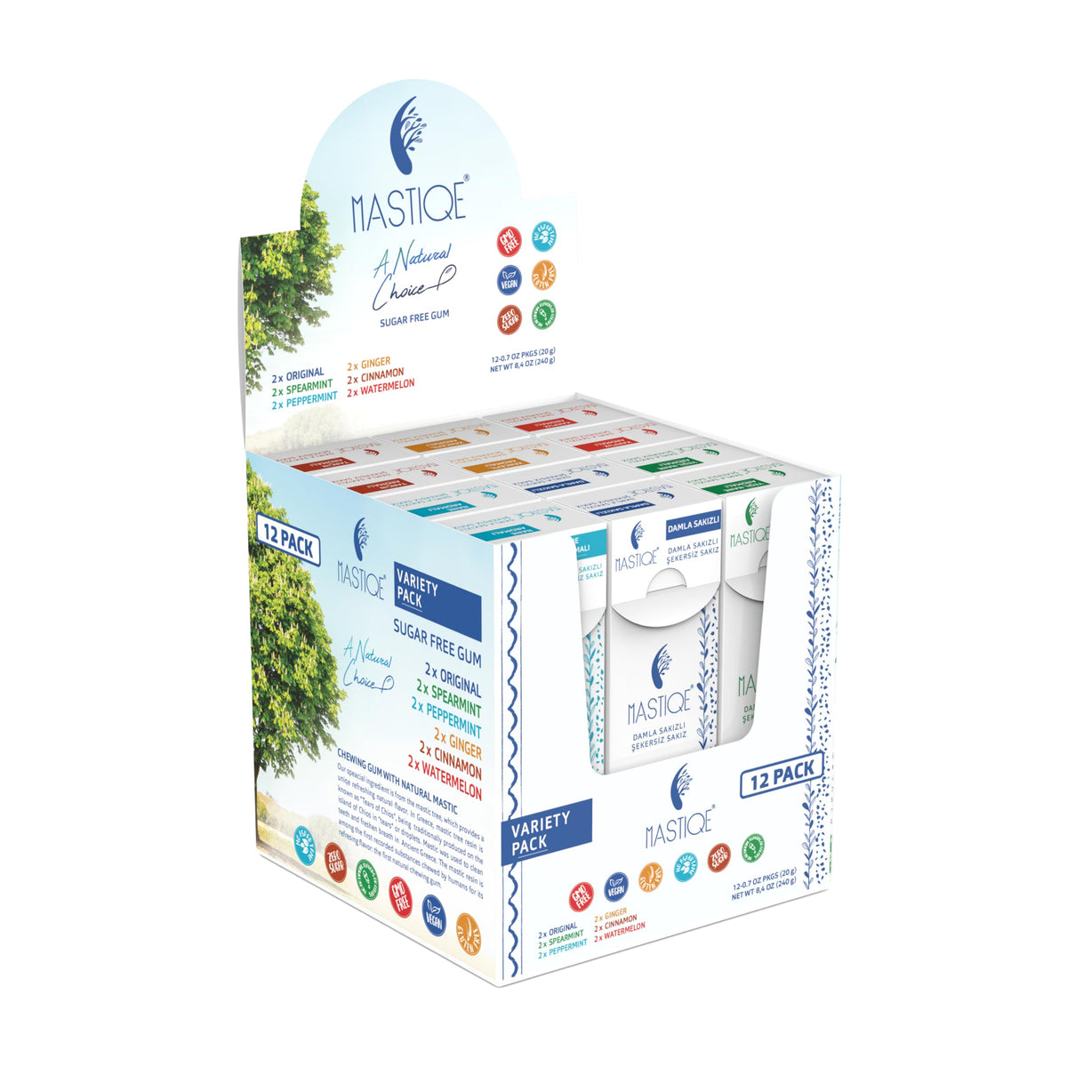 Mastiqe sugar free gum variety pack front view for a natural mastic flavor