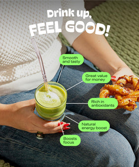 MATCHA DNA BPA-free packaging label emphasizing safe packaging for tea powder.