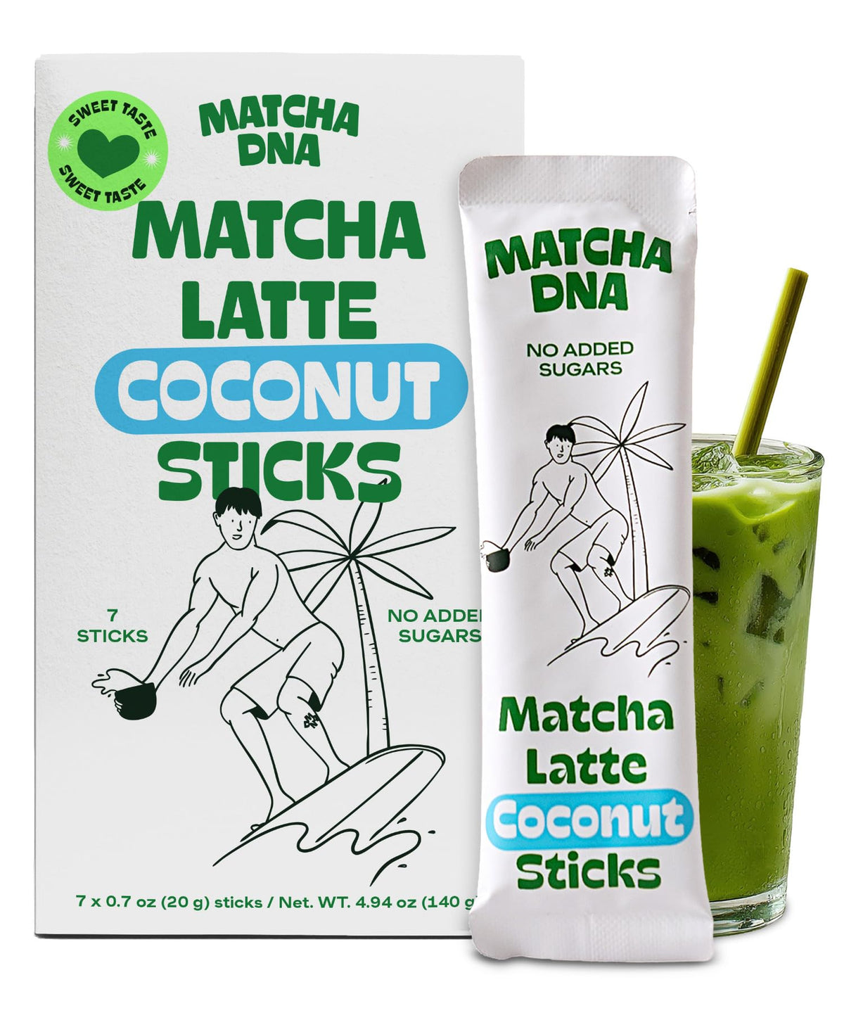 MATCHA DNA coconut matcha latte stick packaging for easy home use.
