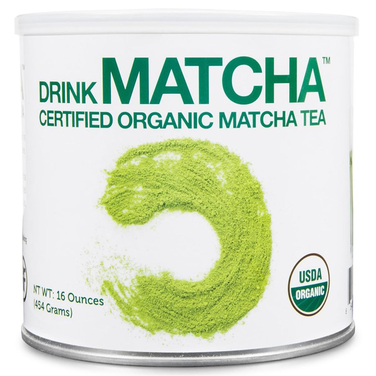 DrinkMatcha by MATCHA DNA in a 16 oz tin, vibrant powder ready for lattes.