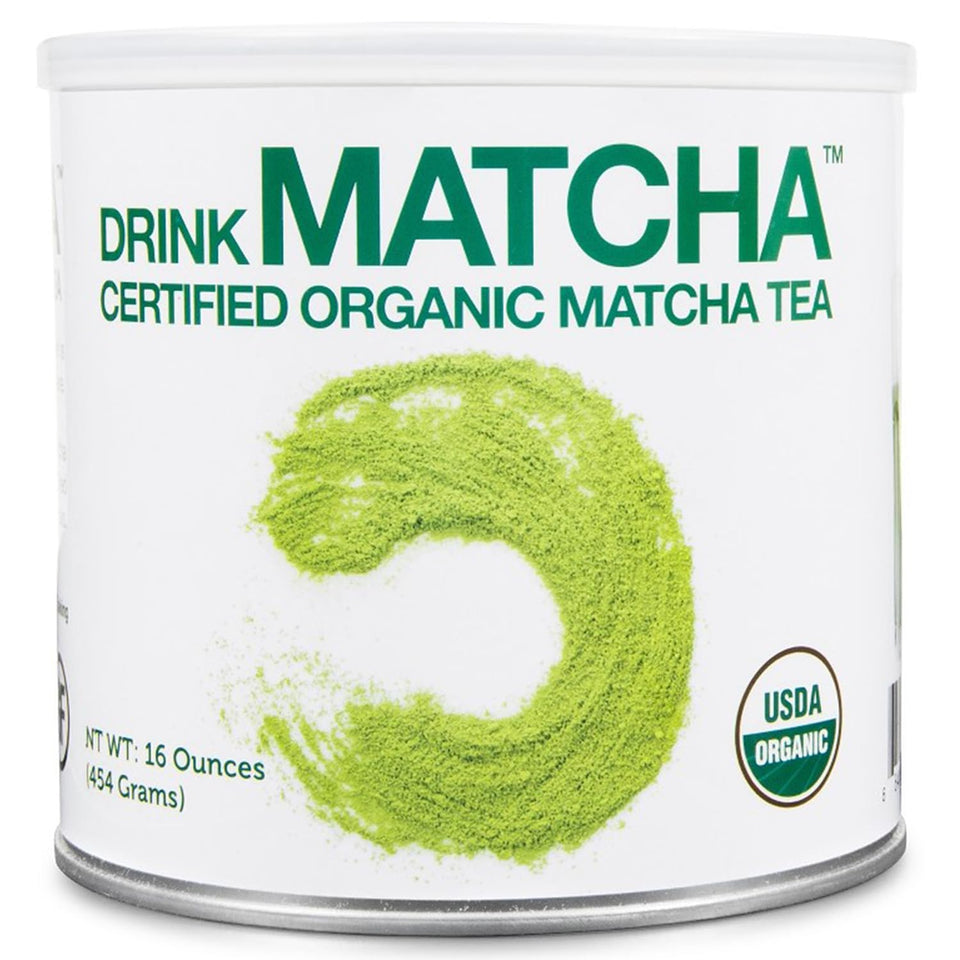 DrinkMatcha by MATCHA DNA in a 16 oz tin, vibrant powder ready for lattes.