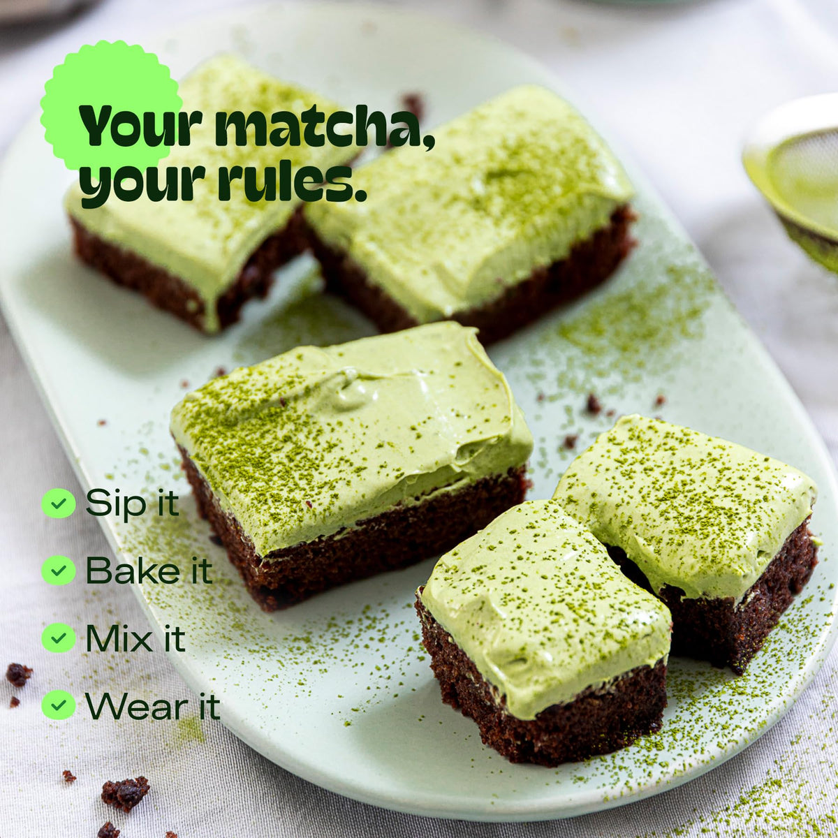 L-theanine-rich MATCHA DNA powder supports calm focus during tea or smoothies.