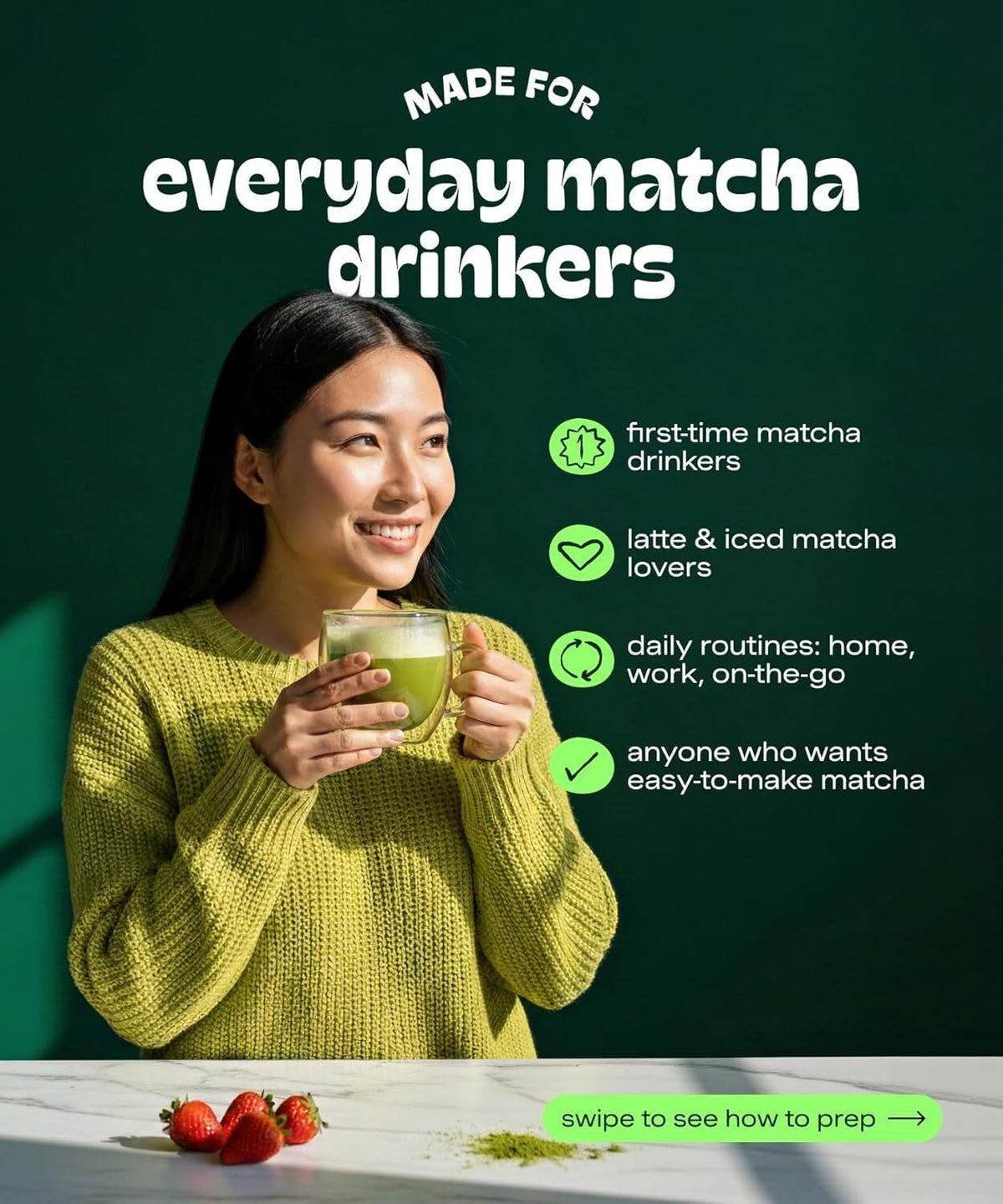 MATCHA DNA latte-ready matcha powder beside a mug for creamy beverages