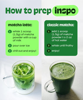 MATCHA DNA latte pour image, creamy beverage with potential energy uplift.