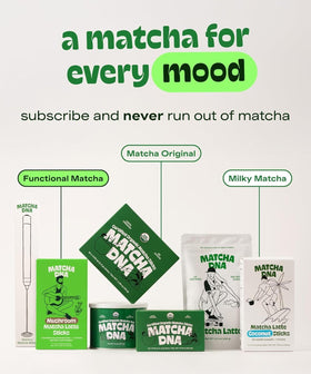 MATCHA DNA morning ritual setup with cup and whisk highlights versatility
