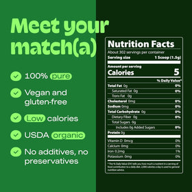 Close-up of organic green matcha powder highlighting smooth texture for baking and smoothies.