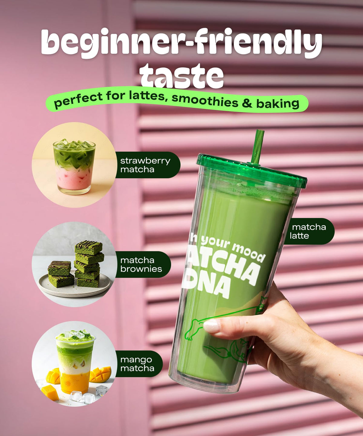 Baking-ingredient use of Matcha DNA powder in kitchen for color and aroma.