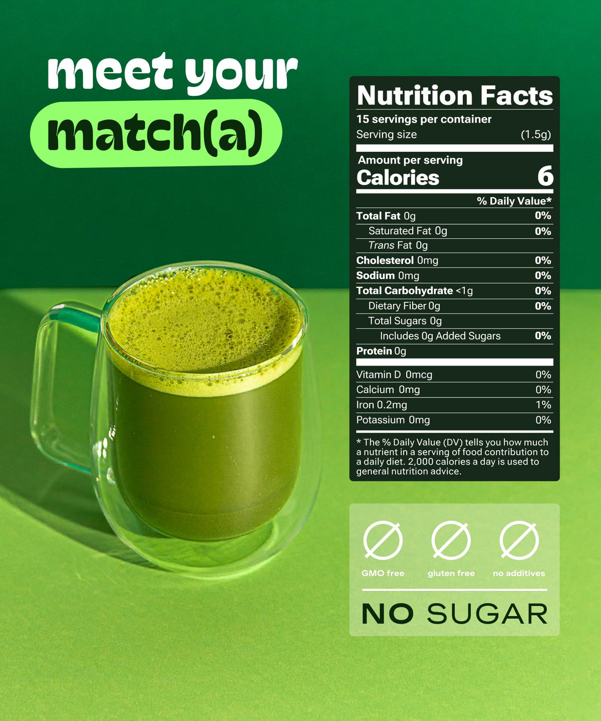 Farm-direct label on Matcha DNA powder signaling purity and value.