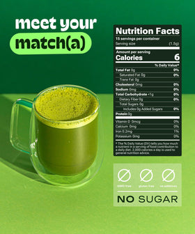 Farm-direct label on Matcha DNA powder signaling purity and value.