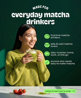 Latte-foam shot with Matcha DNA powder, perfect for creamy beverages.