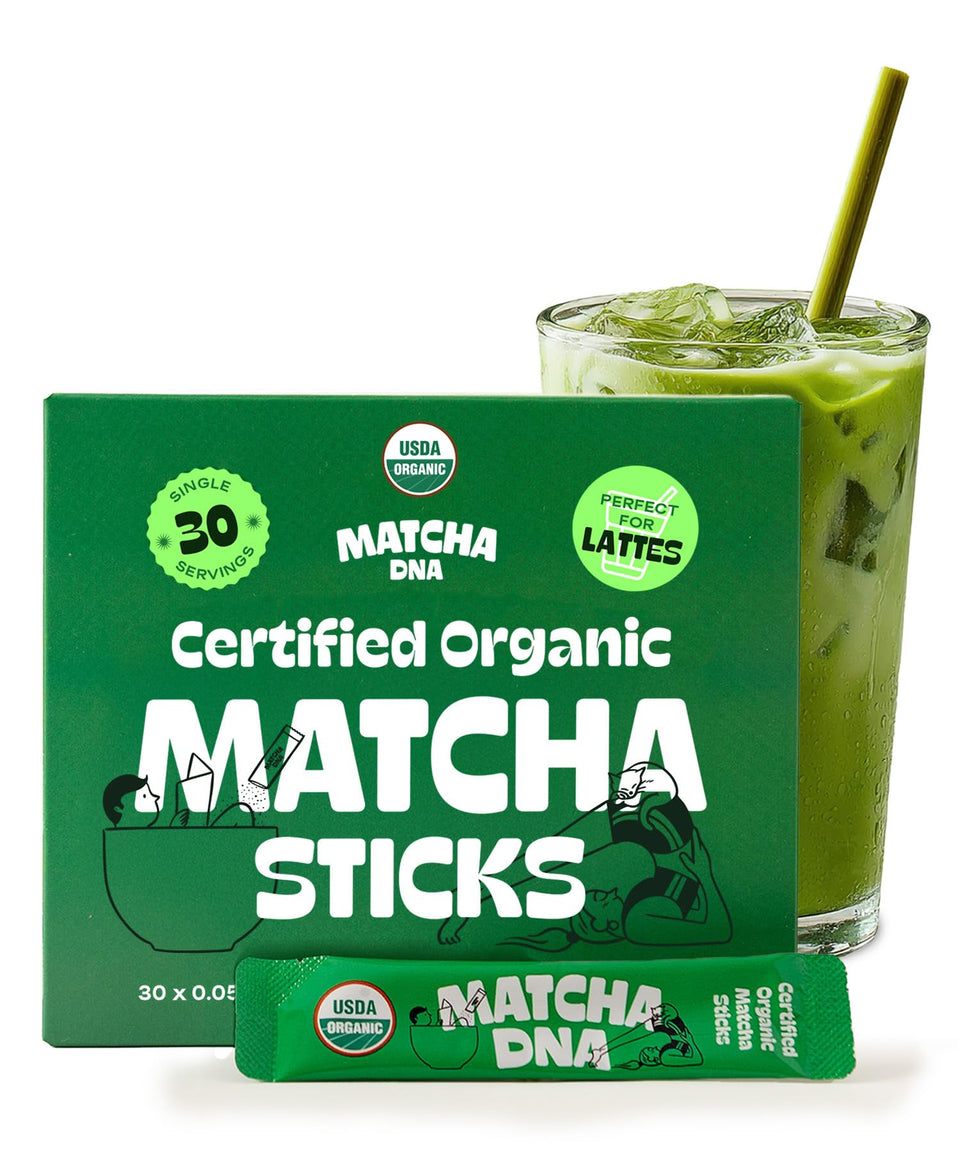 MATCHA DNA organic matcha powder sticks 30-pack ready for daily tea rituals.
