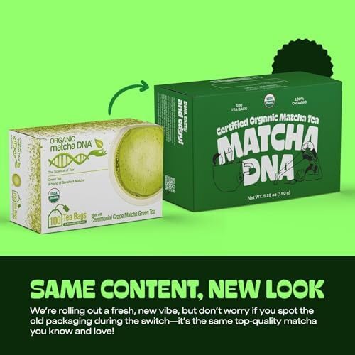 Packaging closeup showing organic label for MATCHA DNA.