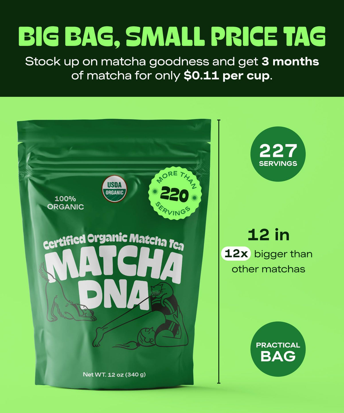 MATCHA DNA tea powder dispense scoop, versatile ingredient for baking and recipes.