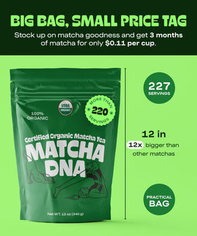 MATCHA DNA tea powder dispense scoop, versatile ingredient for baking and recipes.