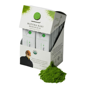 Matcha Kari ceremonial organic matcha stick close-up, smooth texture and vibrant green