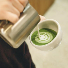 Matcha Kari hot matcha cup presenting a smooth ceremonial flavor.