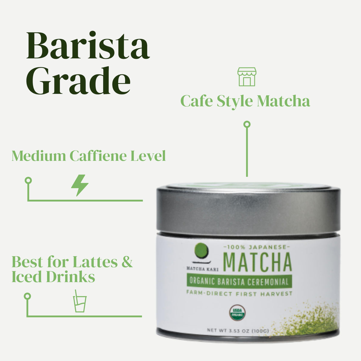 Iced Matcha Kari latte with vibrant color and creamy texture.