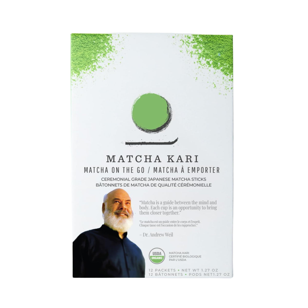 Matcha Kari single-serving stick packaging for convenient on-the-go ceremonial tea.