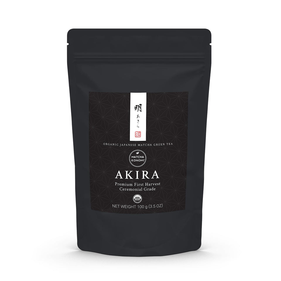Matcha Konomi Akira ceremonial jar showcasing ceremonial-grade matcha for authentic rituals.