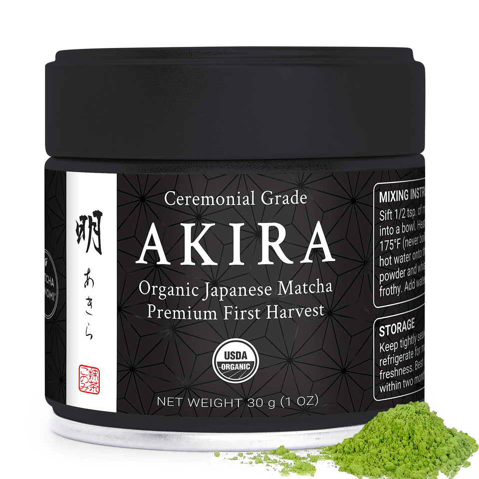 Matcha Konomi Akira powder in tin for ceremonial whisking and smooth taste
