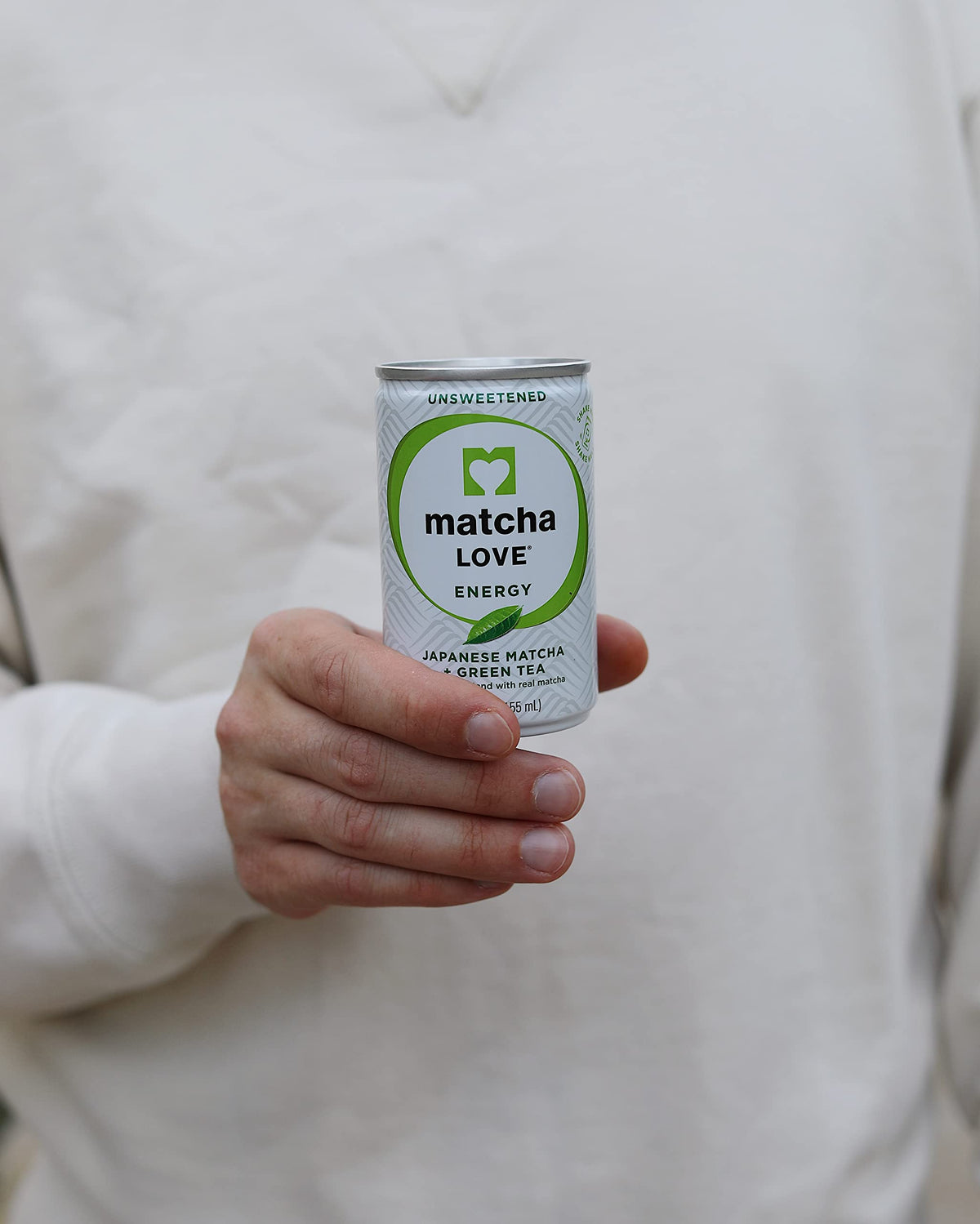 Matcha Love energy shot label closeup highlighting unsweetened blend and antioxidant-rich profile.