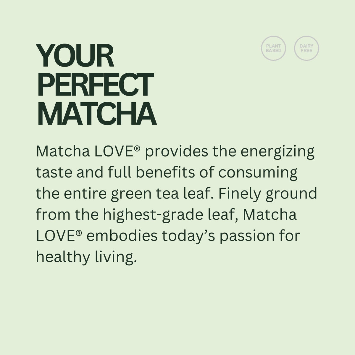 Matcha LOVE green tea label closeup highlights pure flavor and balance.