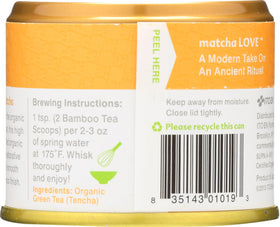 matcha LOVE organic matcha powder label close-up highlighting packaging