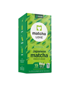 Matcha Love single-serve packets front view for quick hot or iced tea