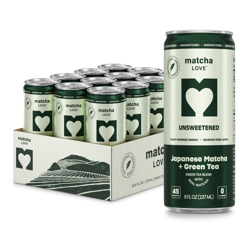 Matcha LOVE unsweetened 8oz can front view offering a refreshing caffeine lift.