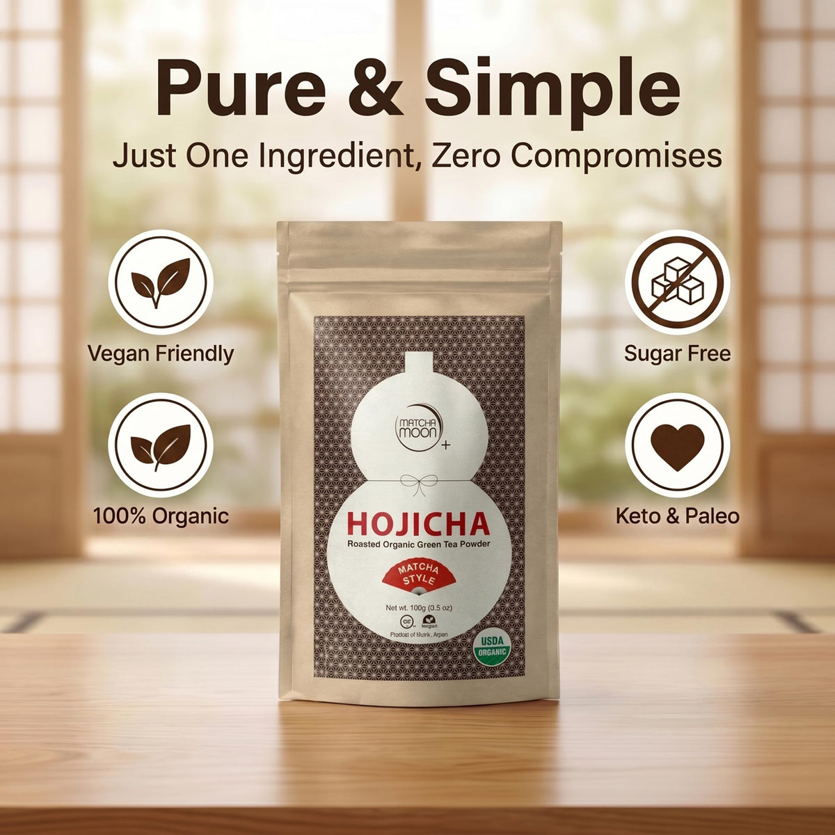 Matcha Moon Hojicha powder ready for baking and culinary experiments.