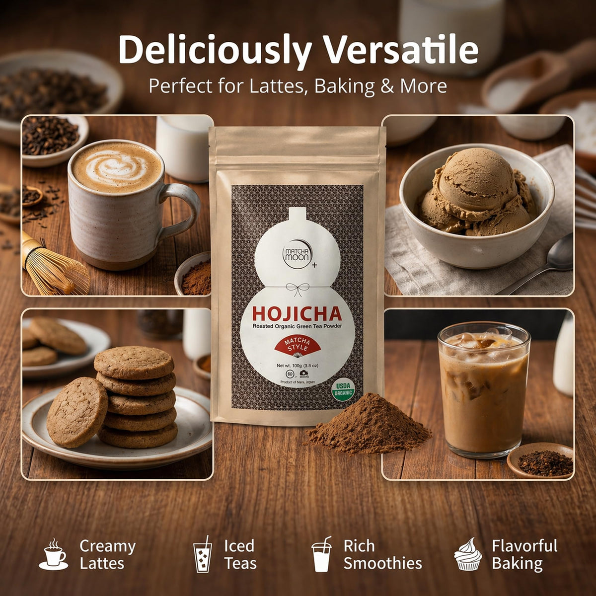 Matcha Moon Hojicha delivers a low-caffeine option for evening sipping.