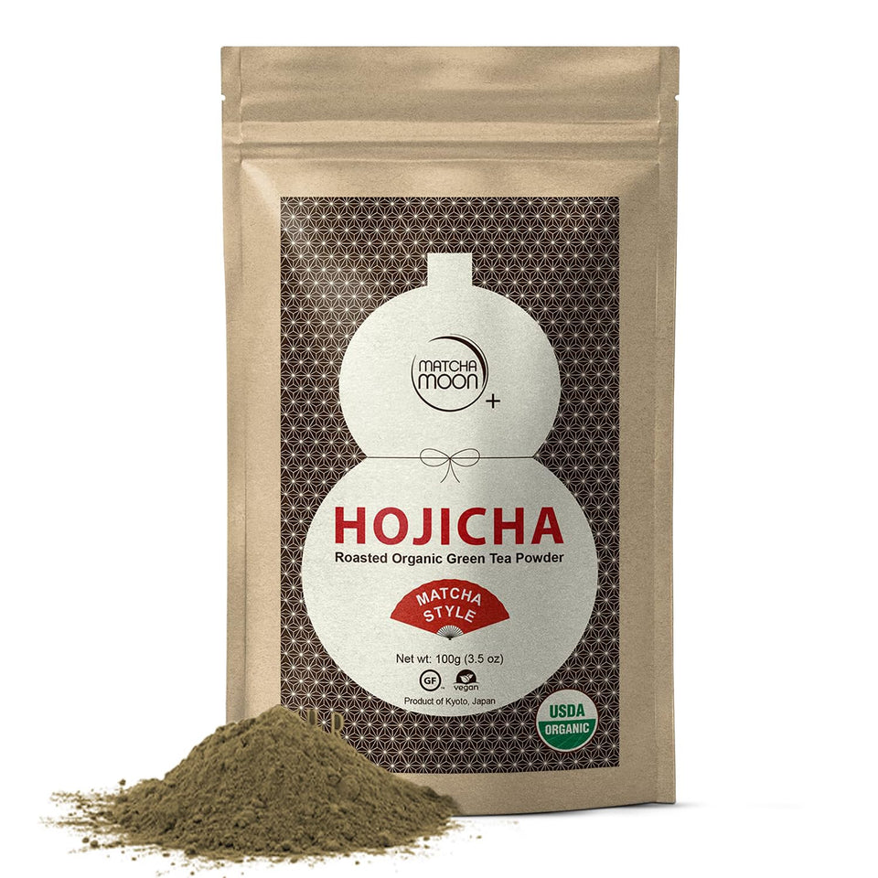 Matcha Moon Hojicha powder in resealable bag keeps freshness for daily brewing.