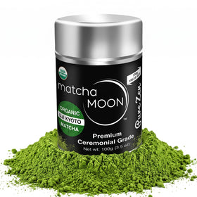 Matcha Moon Pure Zen ceremonial powder tin showing premium flavor and quality