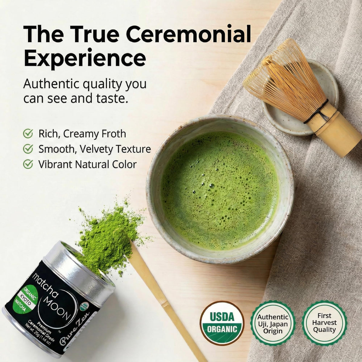 Matcha Moon velvety finish delivers a smooth sip for mindful rituals.
