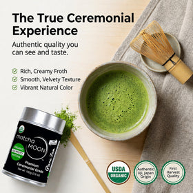 Matcha Moon vibrant emerald powder close-up showing texture
