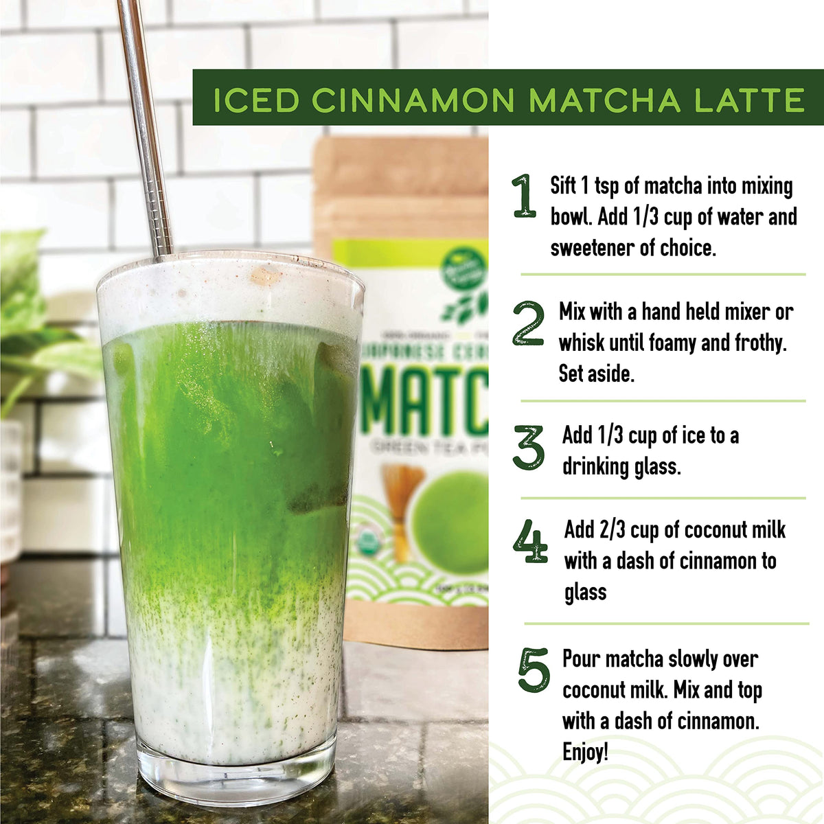 Matcha Organics ceremonial matcha for baking with vibrant color in recipes.