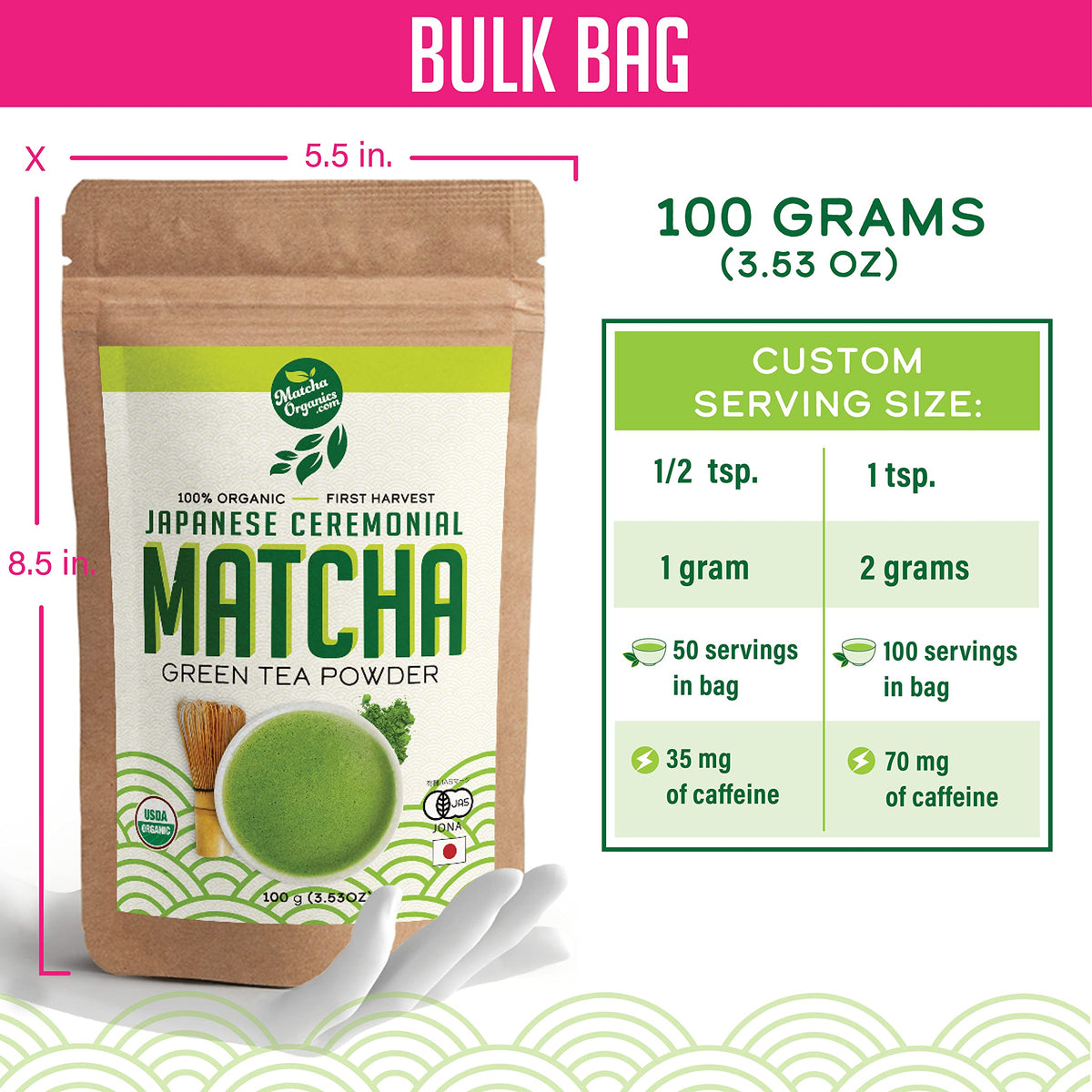 Matcha Organics ceremonial matcha jar lid preserving freshness and aroma.