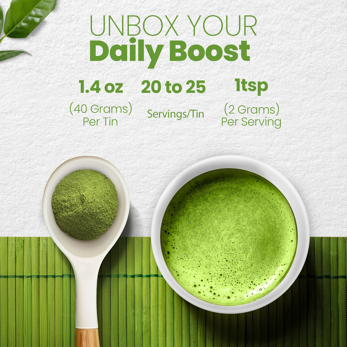 Matcha Wellness vibrant aroma and emerald color inviting a premium tea moment.