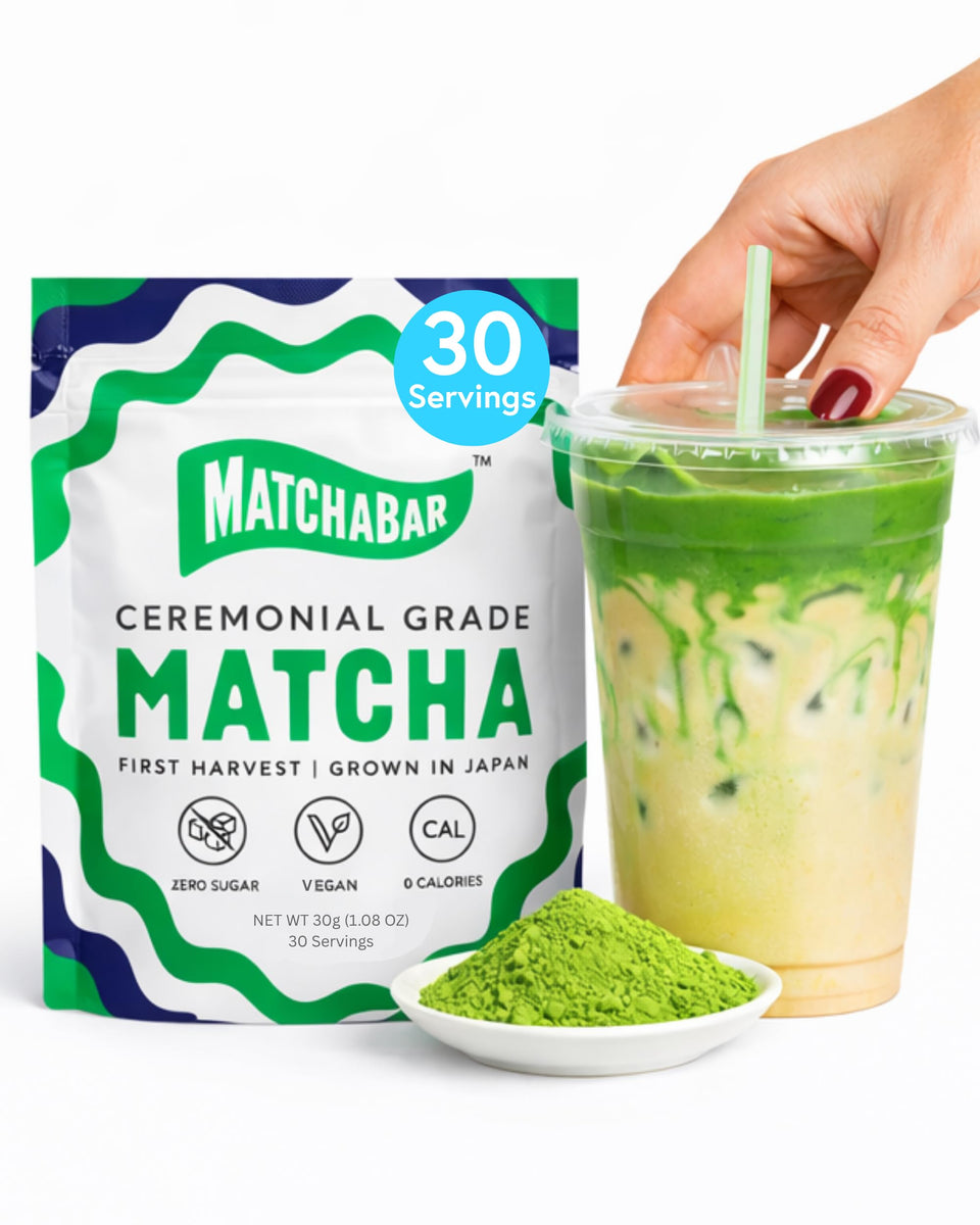 Matchabar ceremonial-grade matcha powder in a traditional bowl for authentic preparation