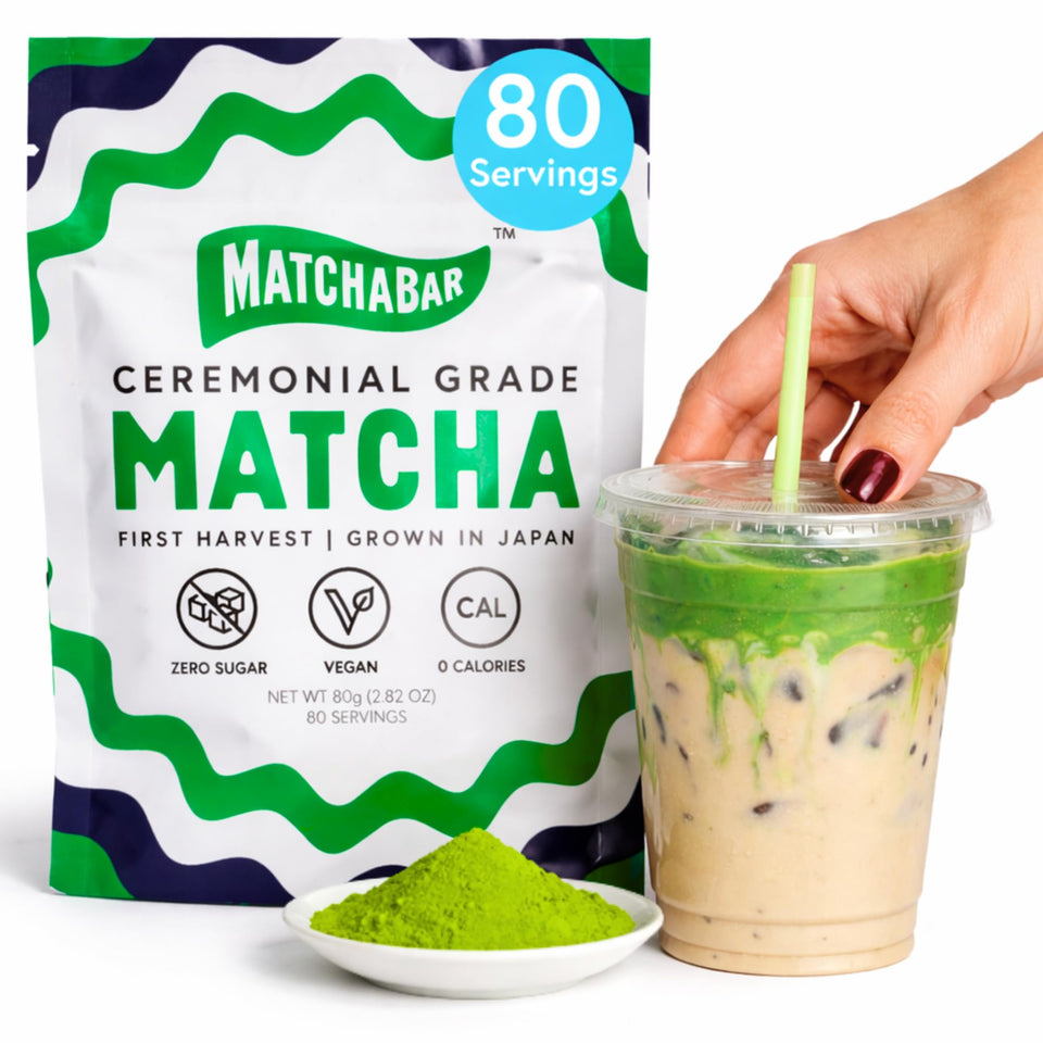Matchabar ceremonial-grade matcha powder in jar boosts energy for daily rituals.